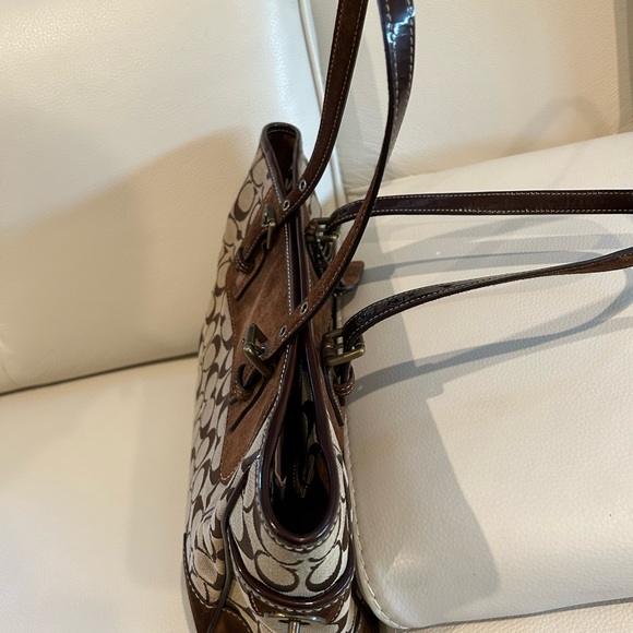 Vintage COACH G04Q-1443 TAN LEATHER SUEDE Signature C TOTE BAG - Picture 8 of 13